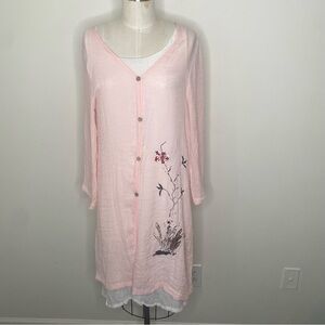 Kiss & Kiss  Sleeveless Dress &
Duster Hand Painted Floral  S Pink & White